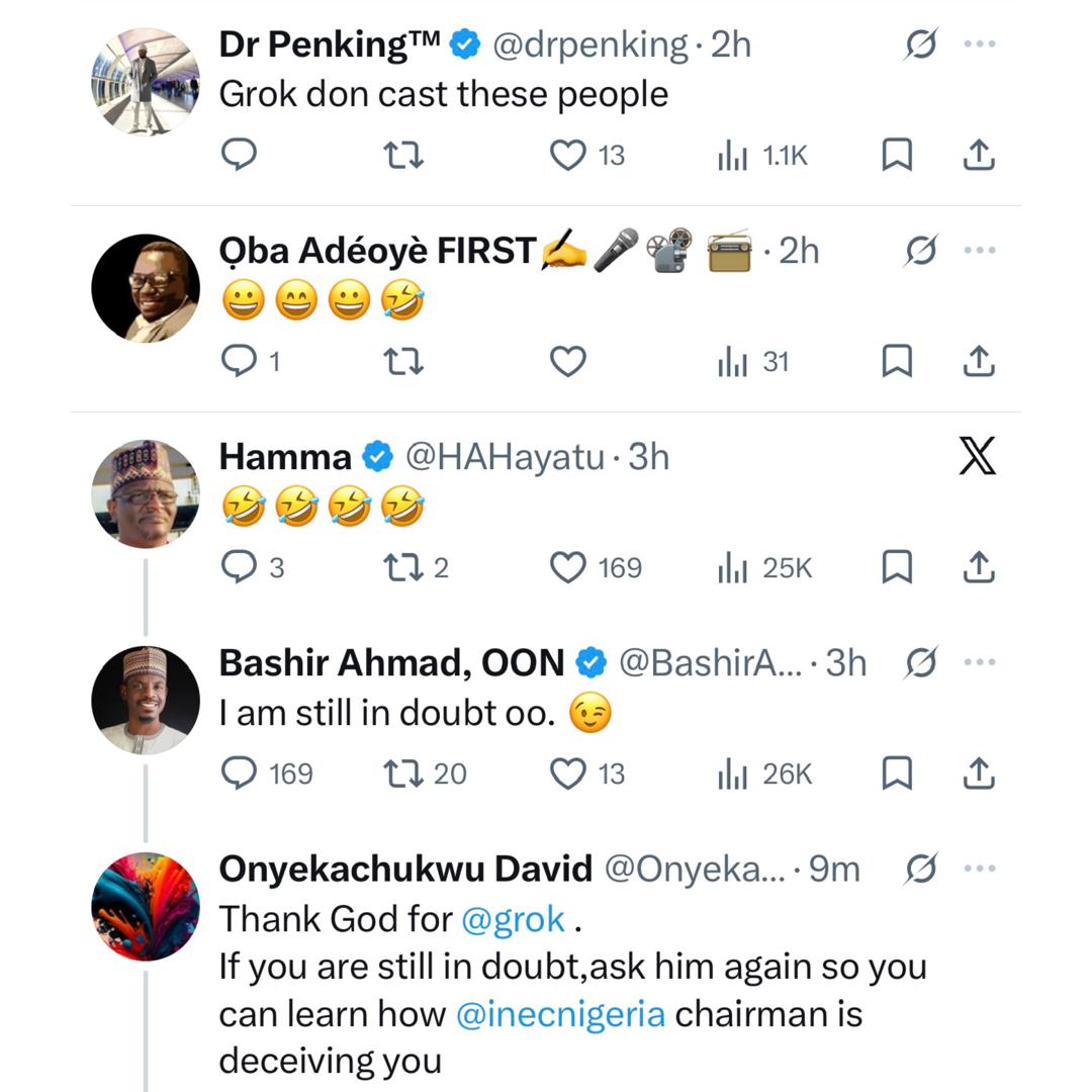Grok responds after former presidential aide, Bashir Ahmad, inquired about the previous owner of an X handle alleged to have been run by INEC chairman